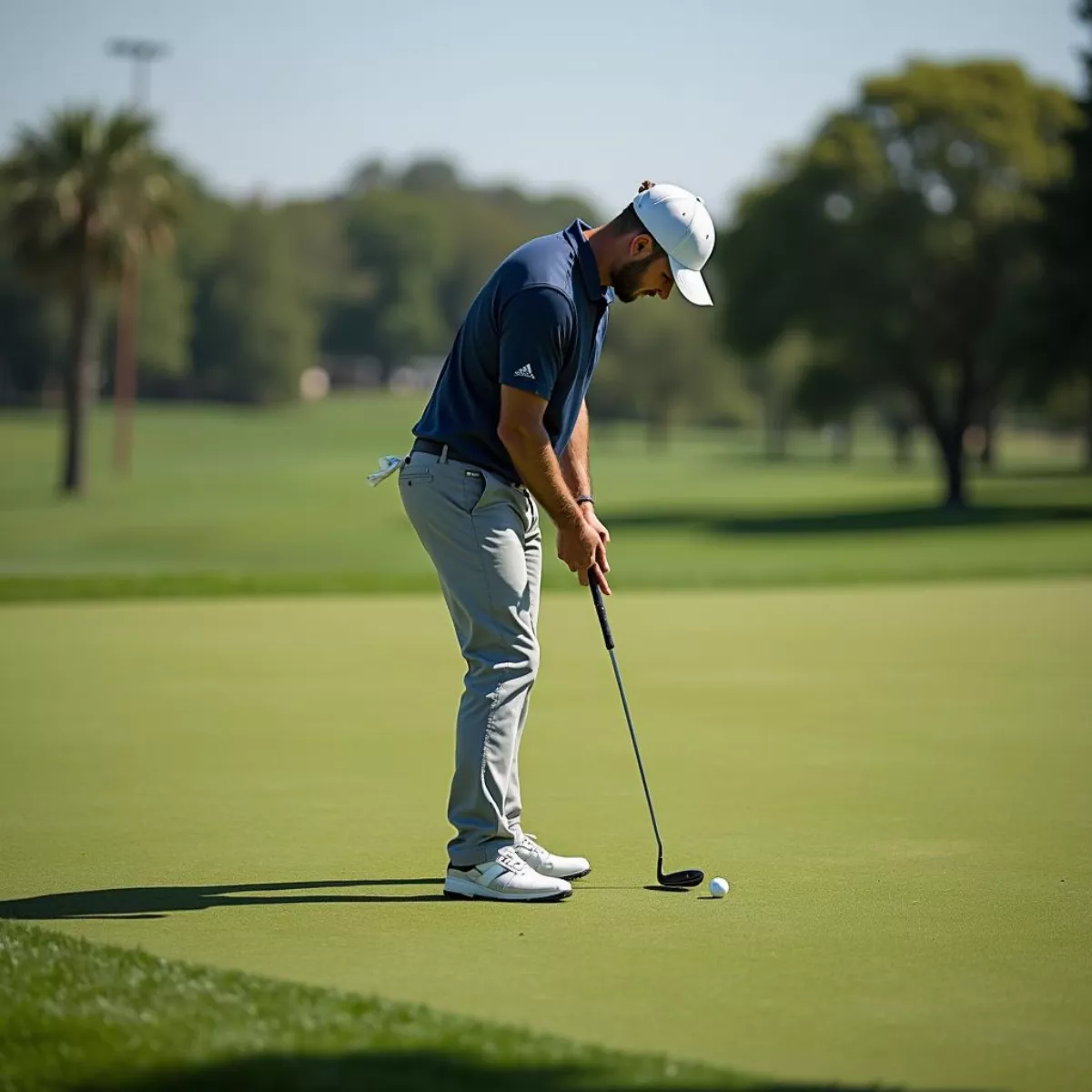 Golfer Lining Up A Straight Putt