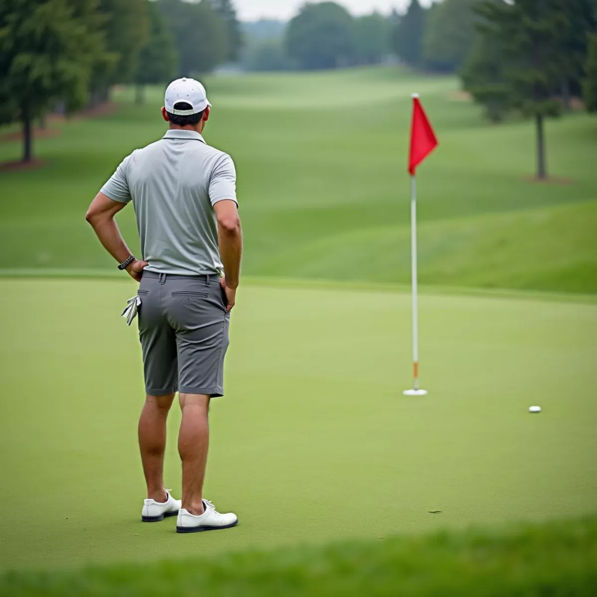 Golfer Looking At Flag