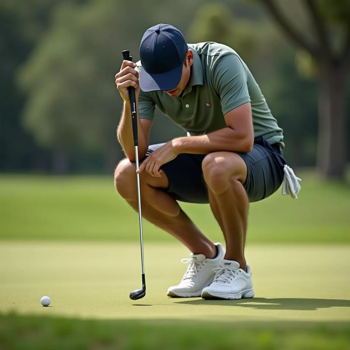 Golfer Marking Ball On Green