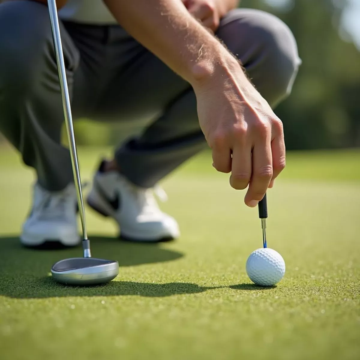 Golfer Marking Their Ball On The Putting Green