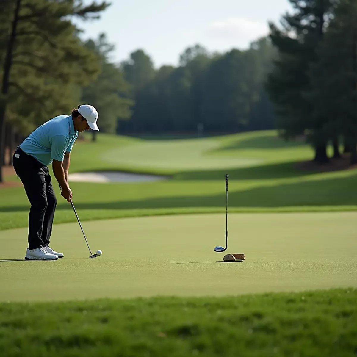 Golfer Putting On Challenging Green