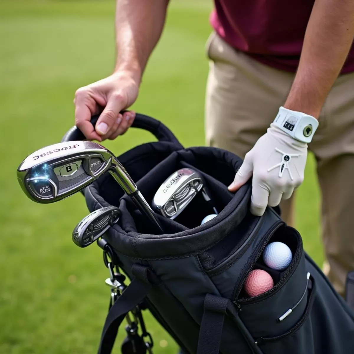 Golfer Organizing Clubs In Smart Golf Bag