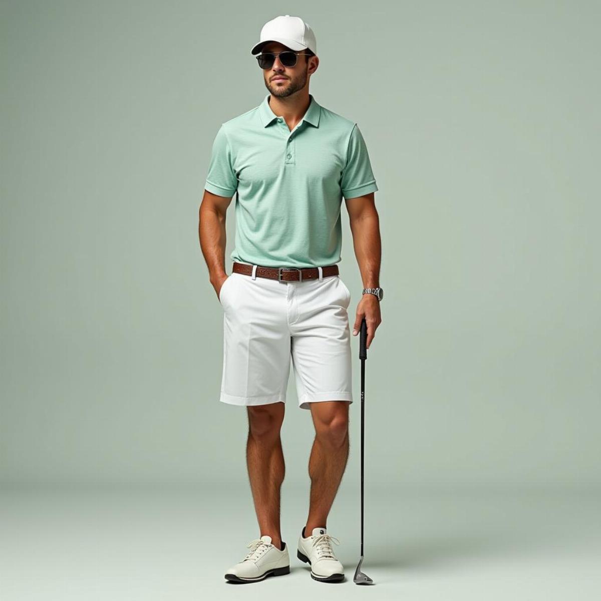 Golfer wearing a complete outfit with 6-inch shorts