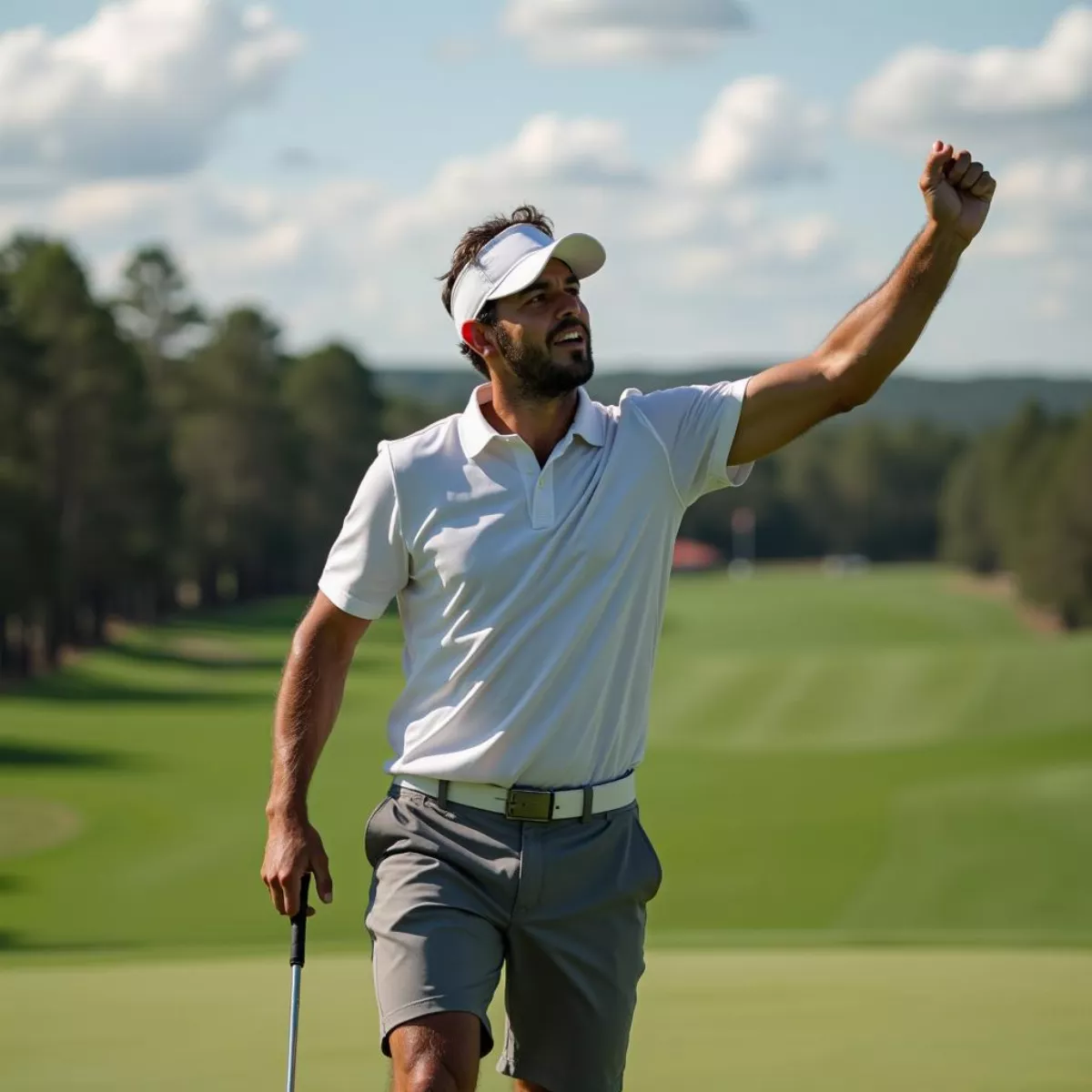 Golfer Celebrates Successful Shot