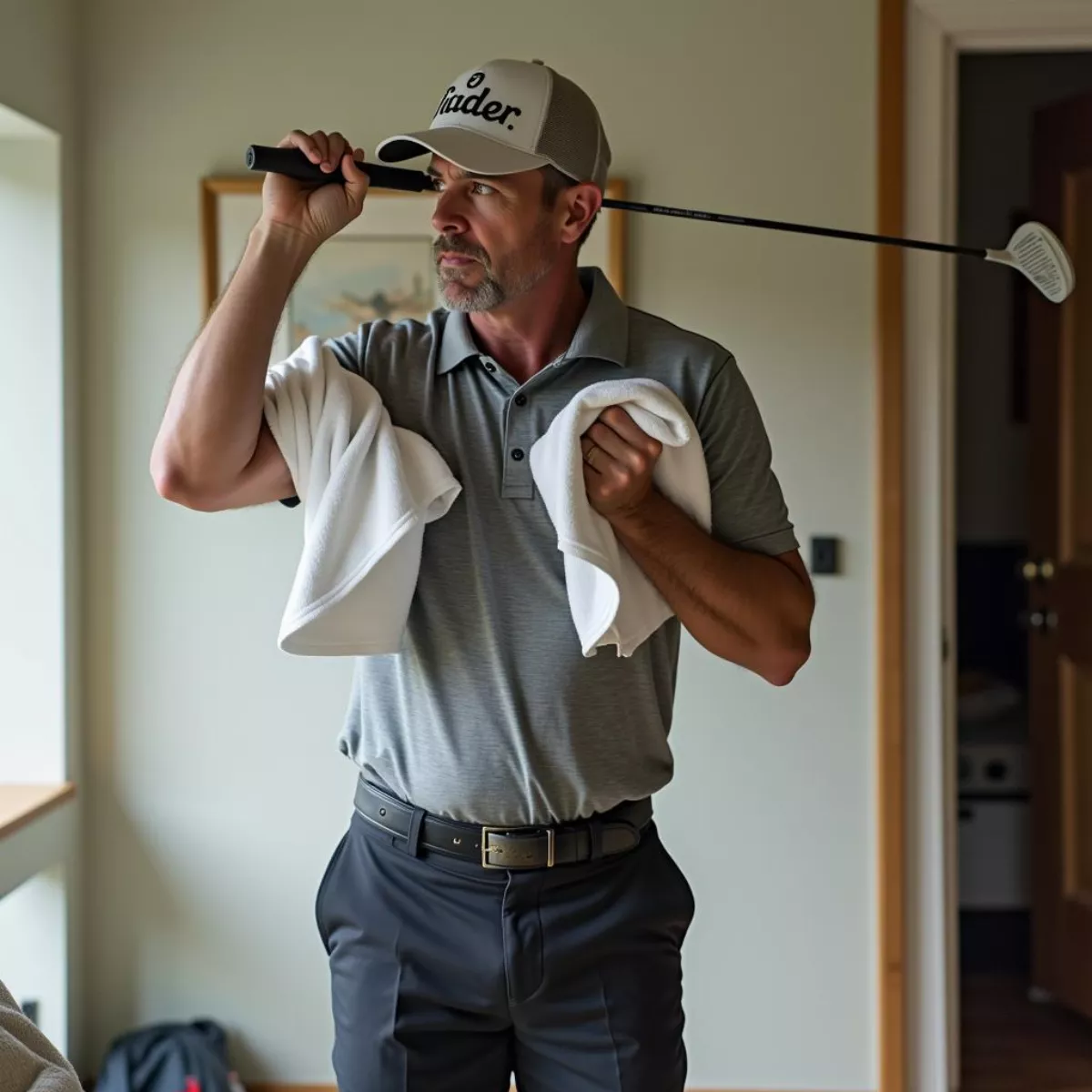 Golfer Performing Towel Drill