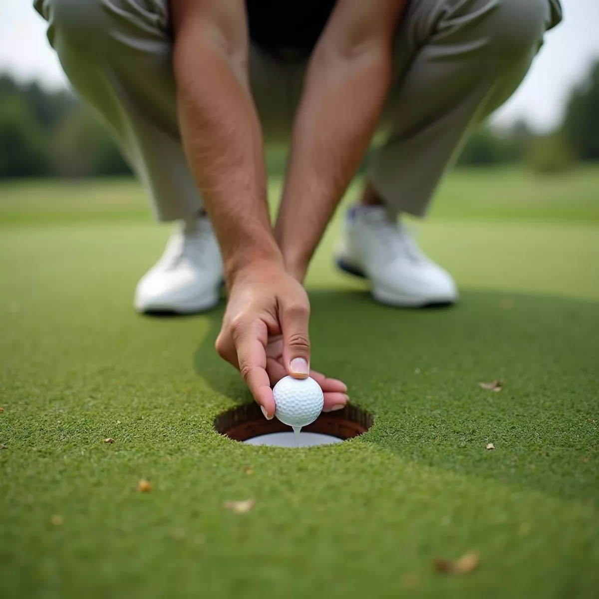 Golfer Placing Golf Ball