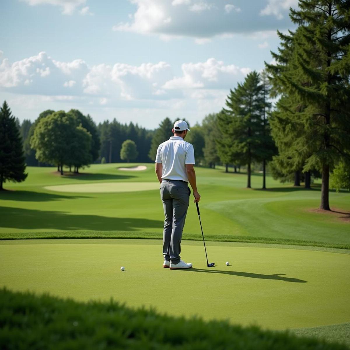 Golfer Assessing The Green Before Taking A Shot