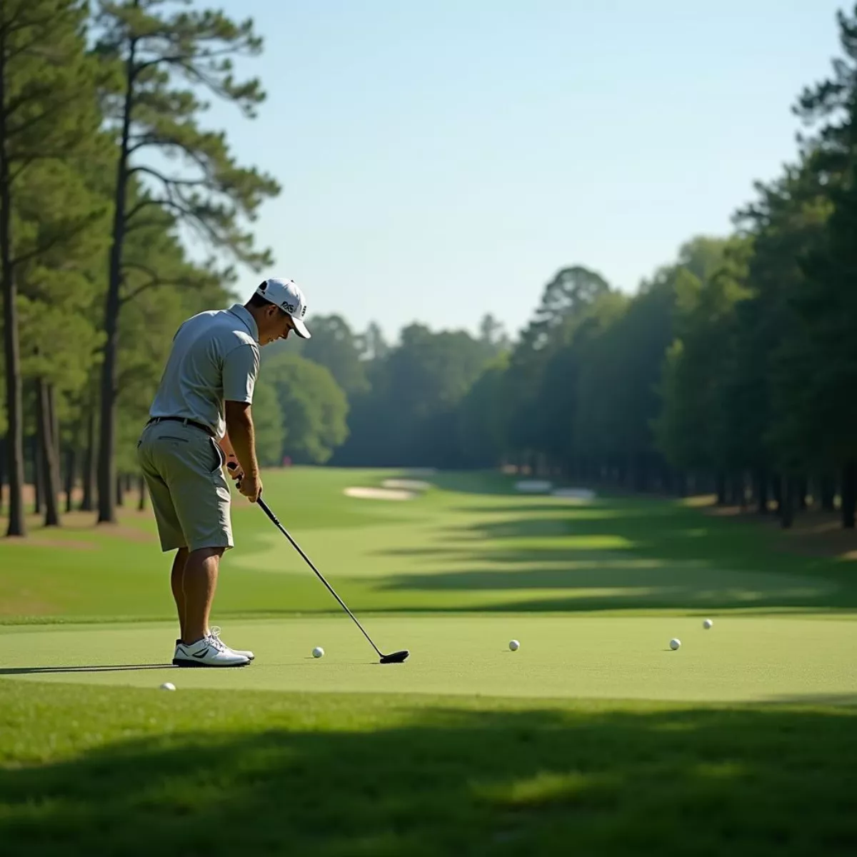 Golfer Planning Shot On Par 3 Hole