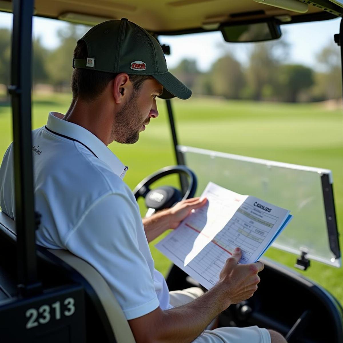 Golfer Planning Strategy On Scorecard