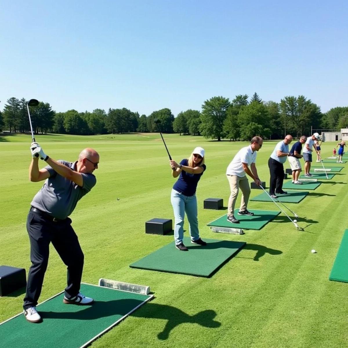 Golfer Practicing With Different Clubs