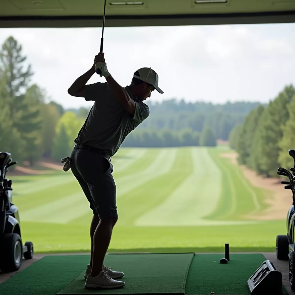 Golfer Practicing With A 10 Iron At The Driving Range