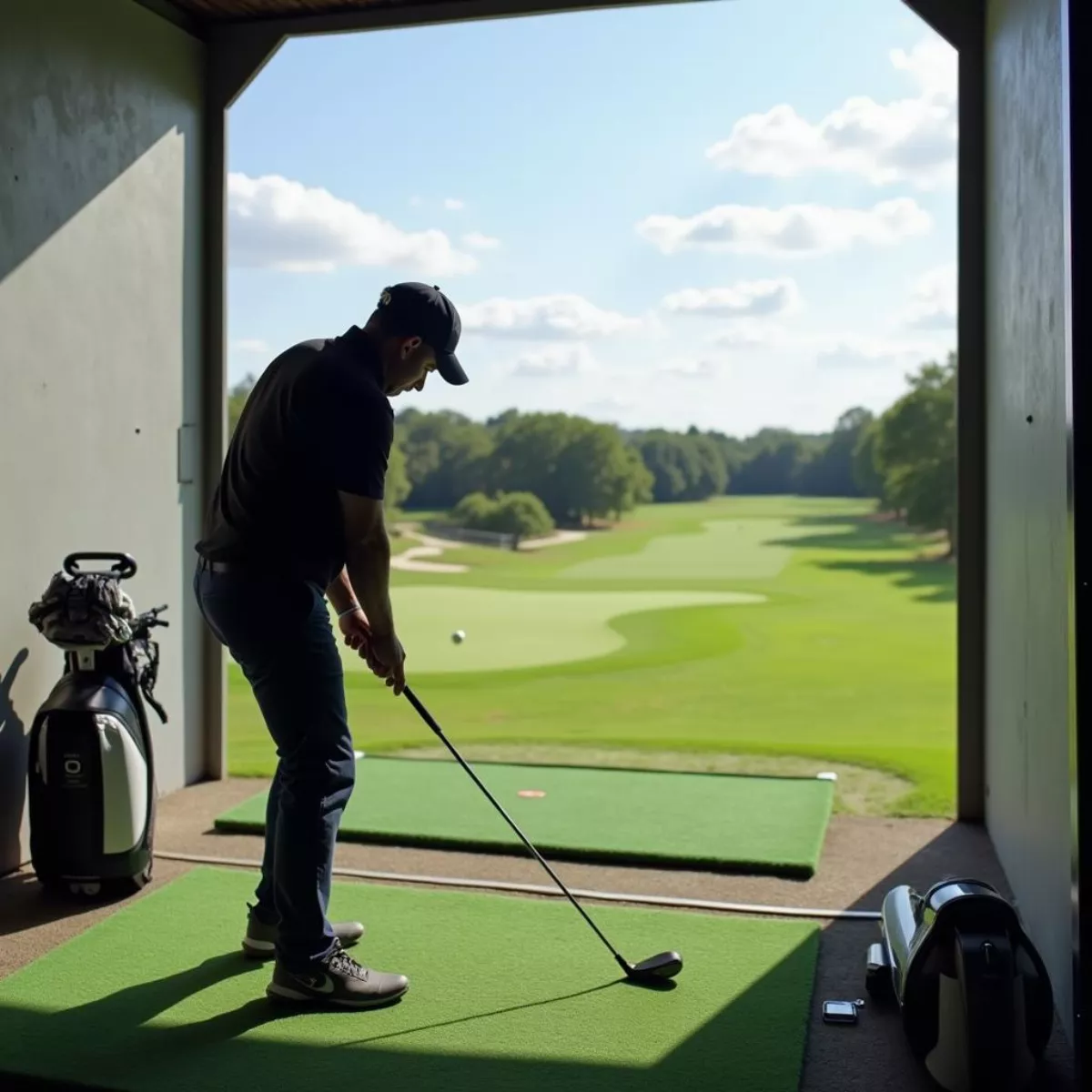 Golfer Practicing Approach Shots At Driving Range