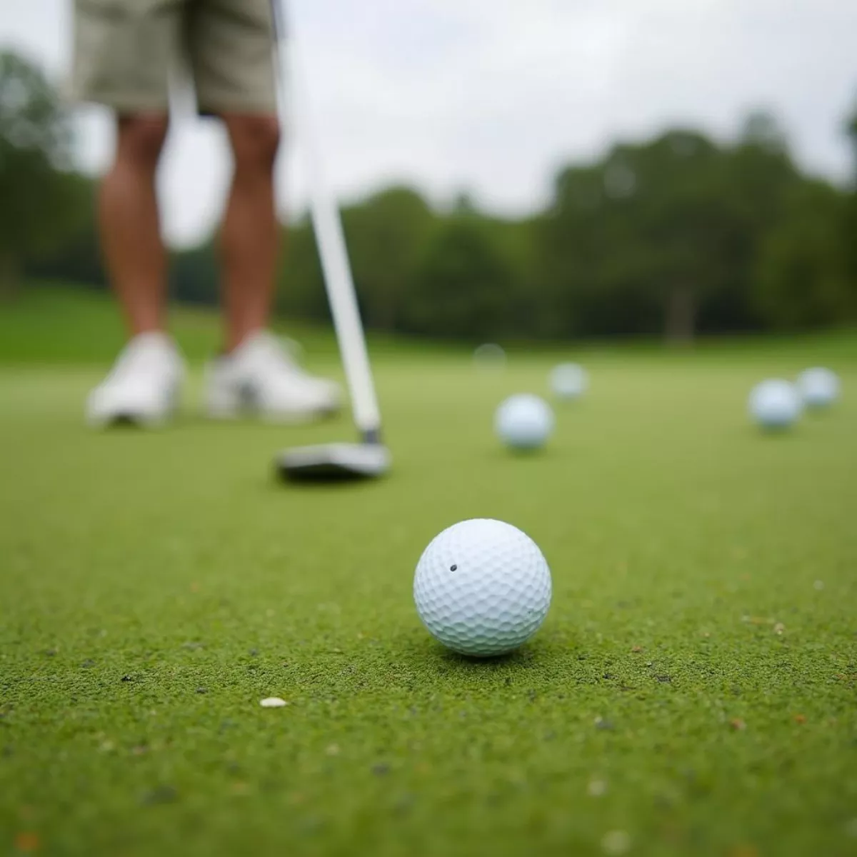 Golfer Practicing Chipping Drills On The Green