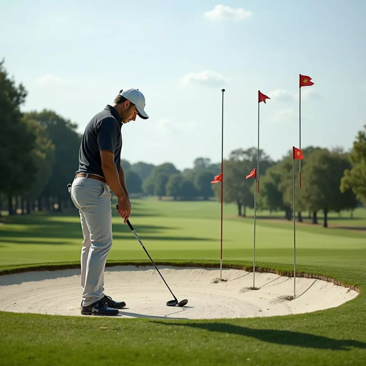 Golfer Practicing Fairway Bunker Shots