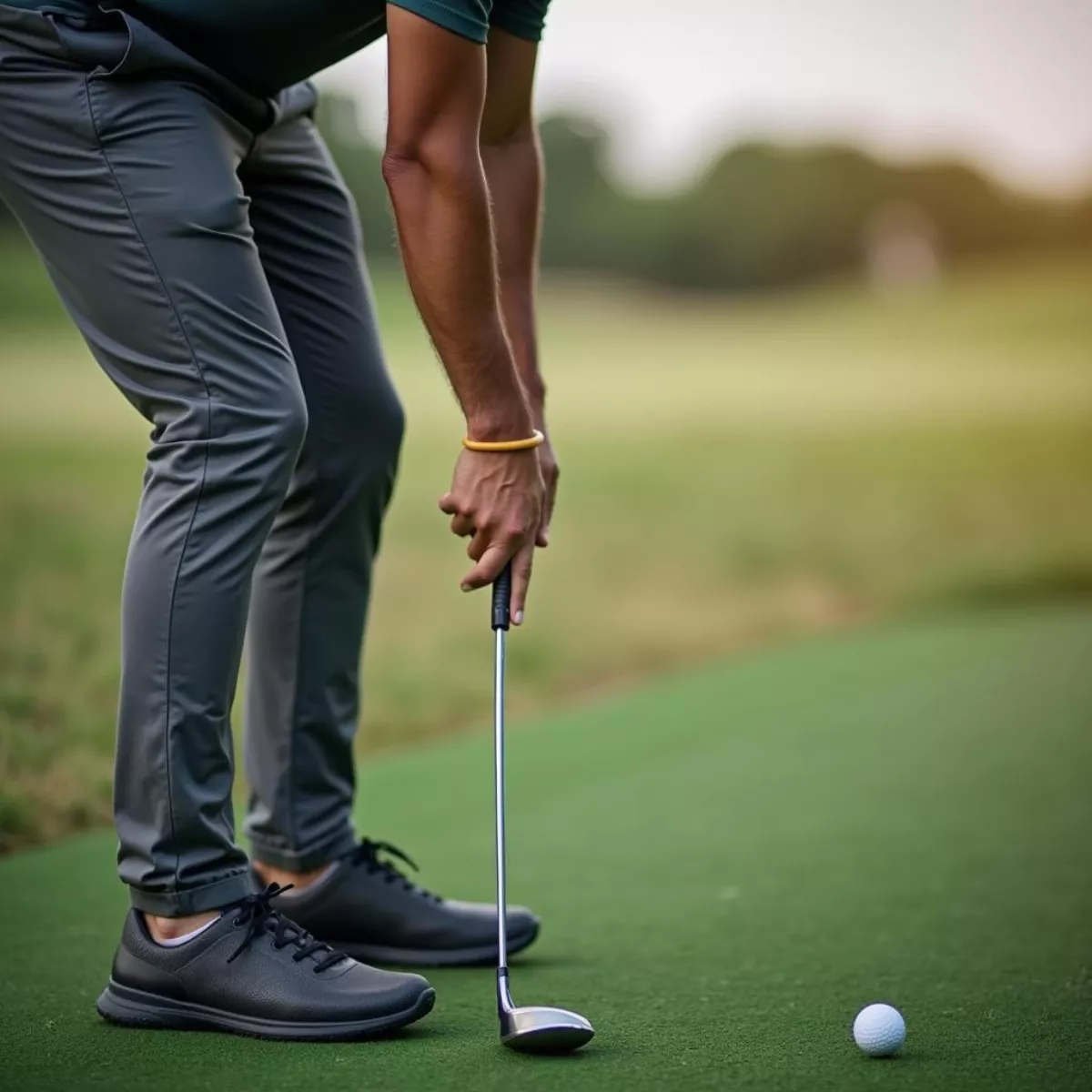 Golfer Practicing Grip At Driving Range