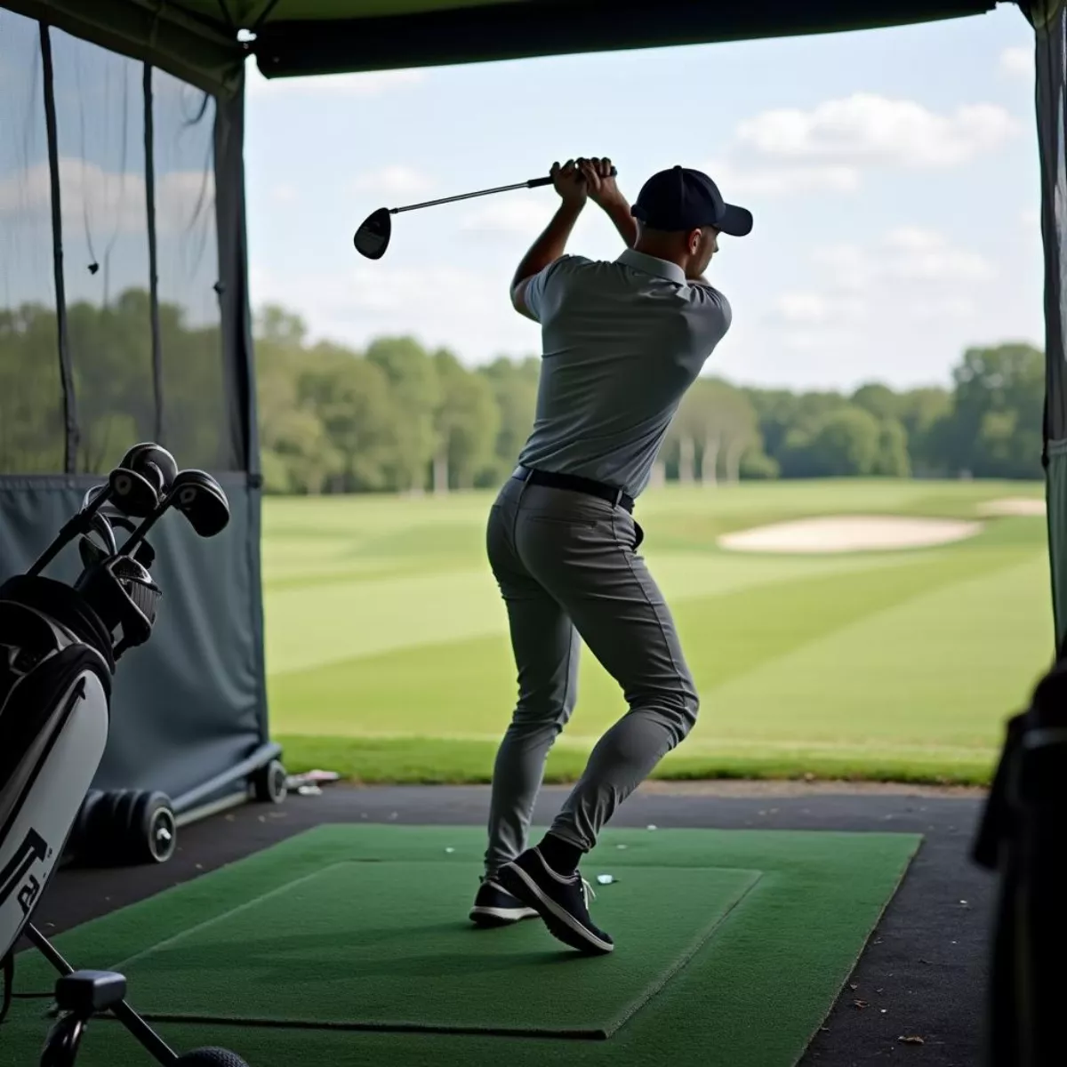 Golfer Practicing On Driving Range