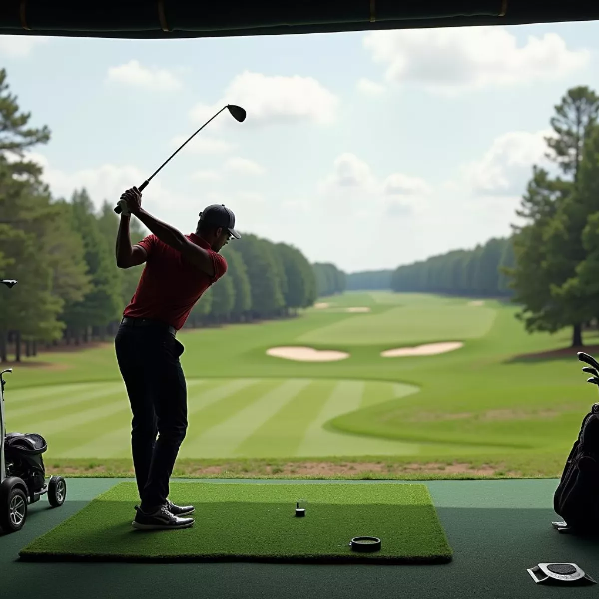 Golfer Practicing On The Driving Range