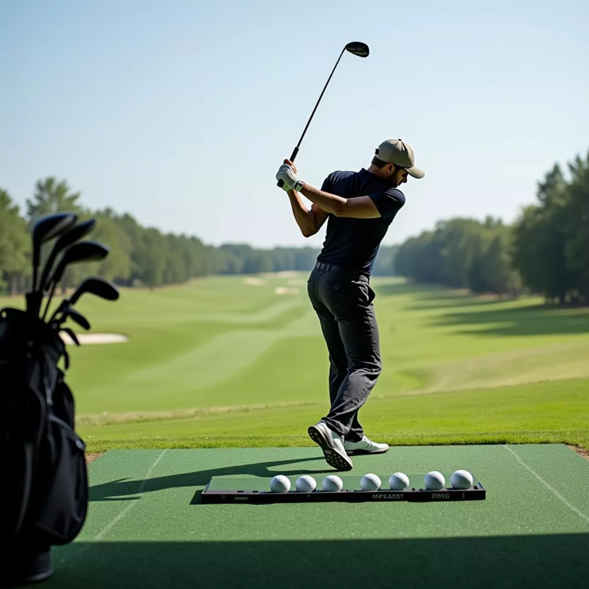 Golfer Practicing On Driving Range