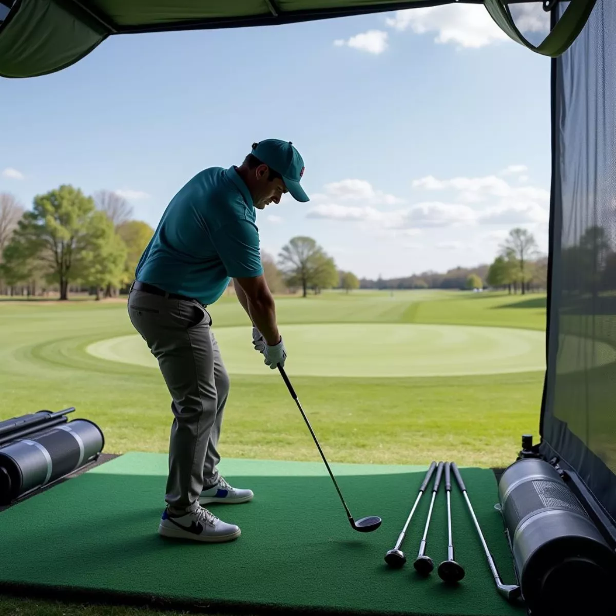 Golfer Practicing On Range