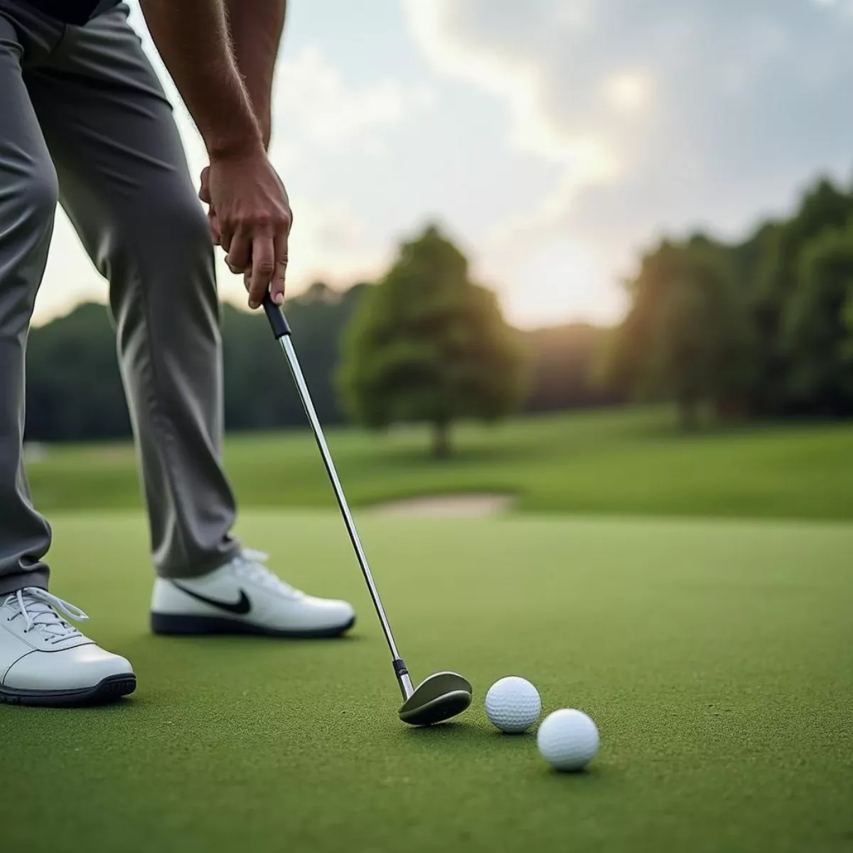 Golfer Practicing Putting On The Green