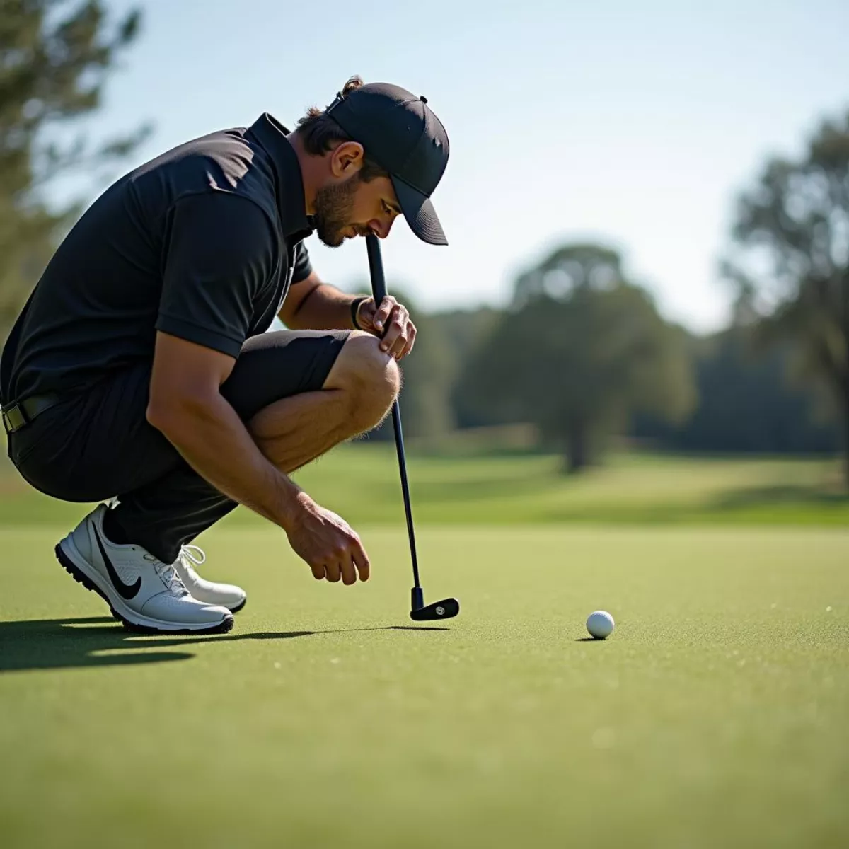 Golfer Practicing Putting Drills