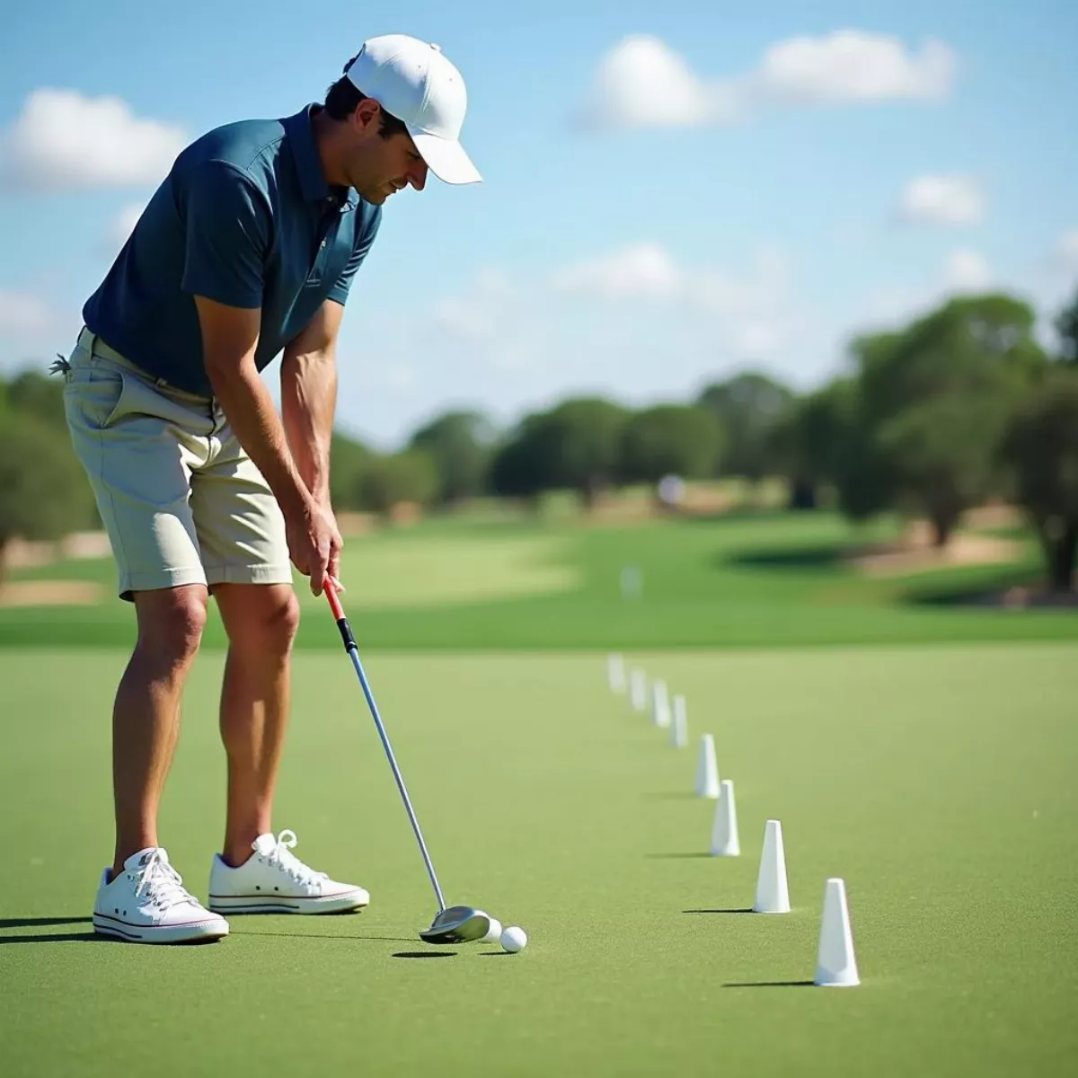 Golfer Practicing Putting Drills