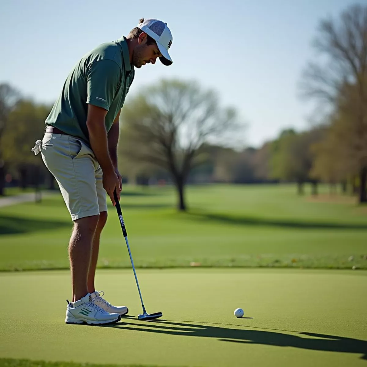 Golfer Practicing Putting On The Green