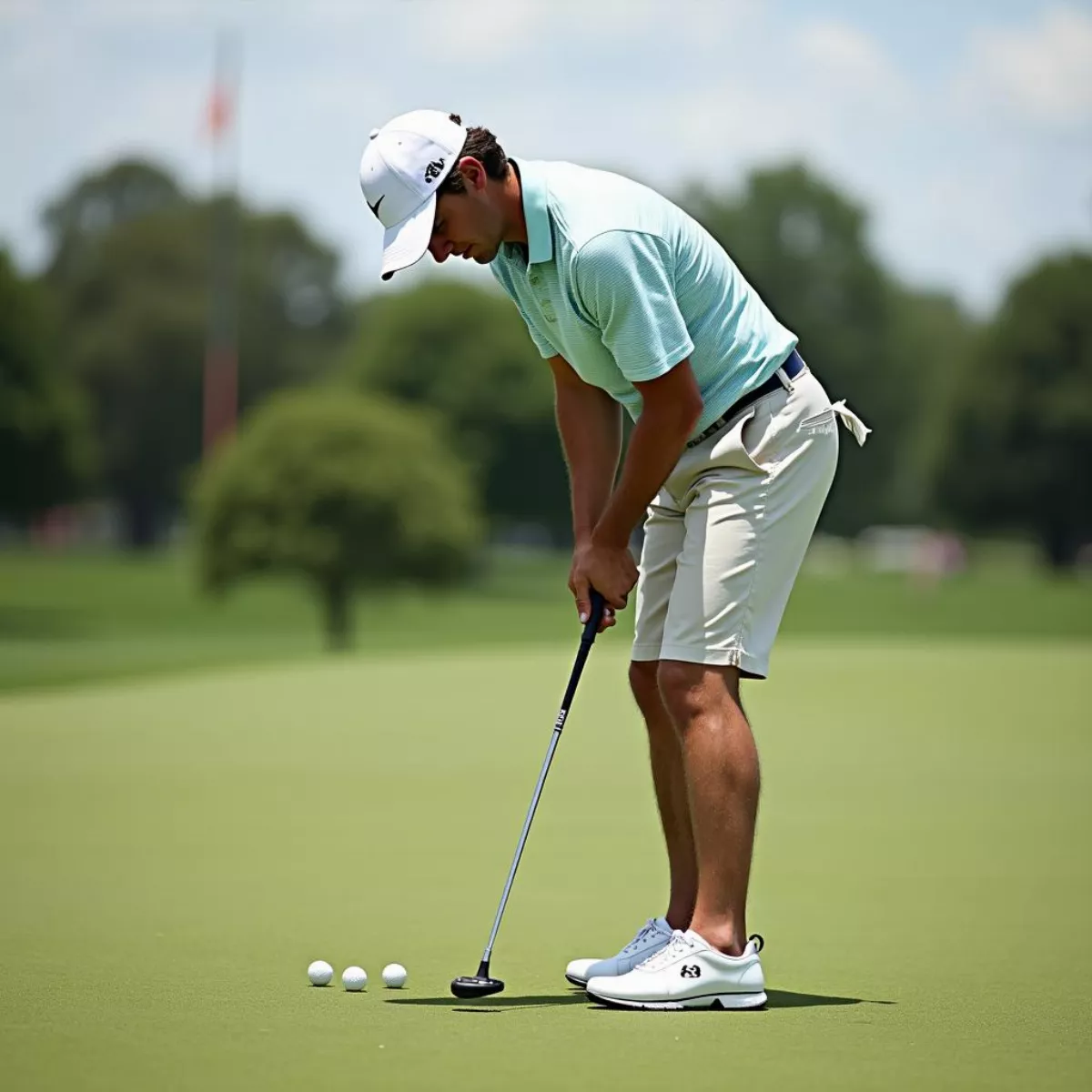 Golfer Practicing Putting On Green