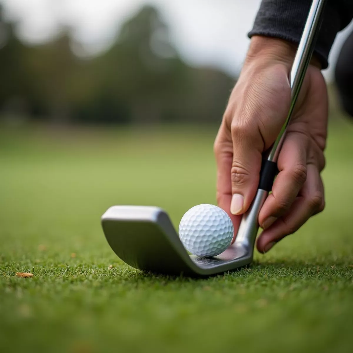 Golfer Practicing Putting With Short Putter