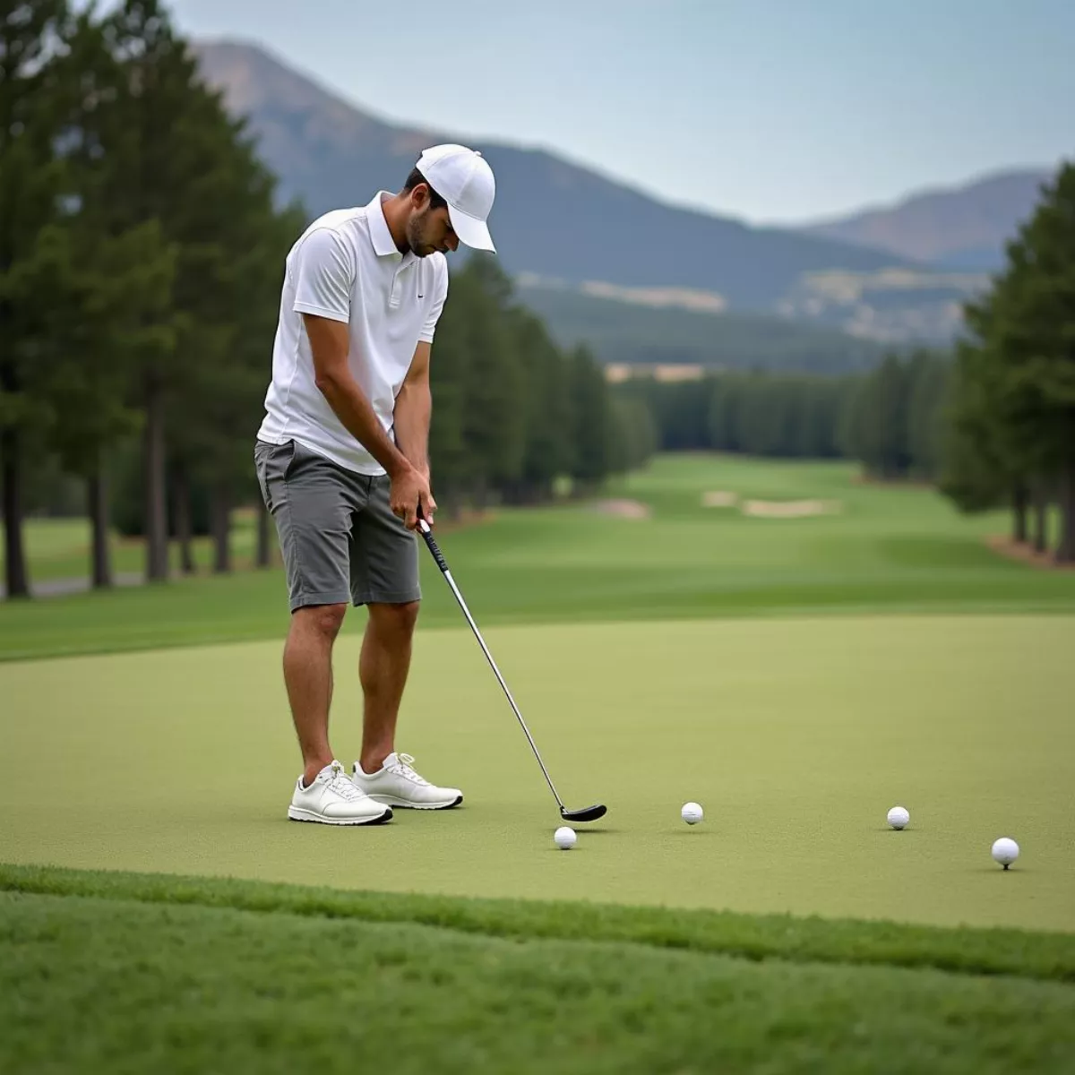 Golfer Practicing Chipping Onto The Green