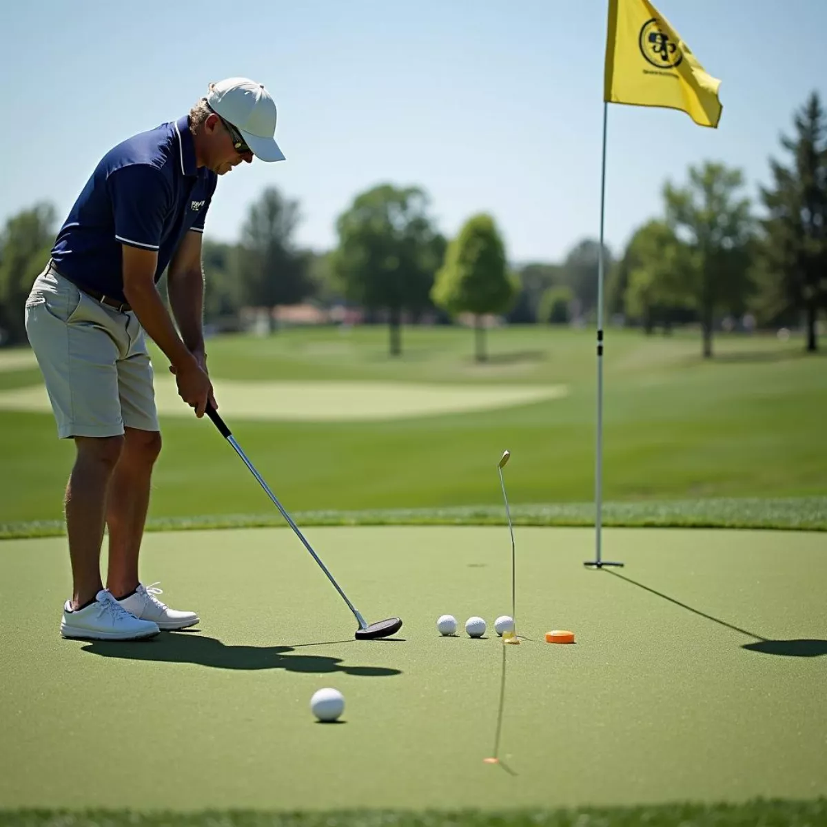 Golfer Practicing Short Game On Putting Green