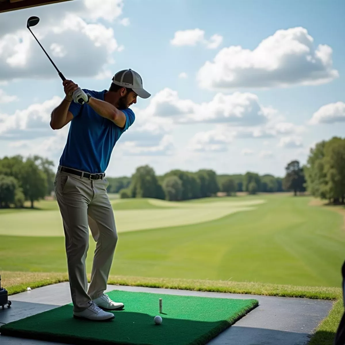 Golfer Practicing Swing On Driving Range