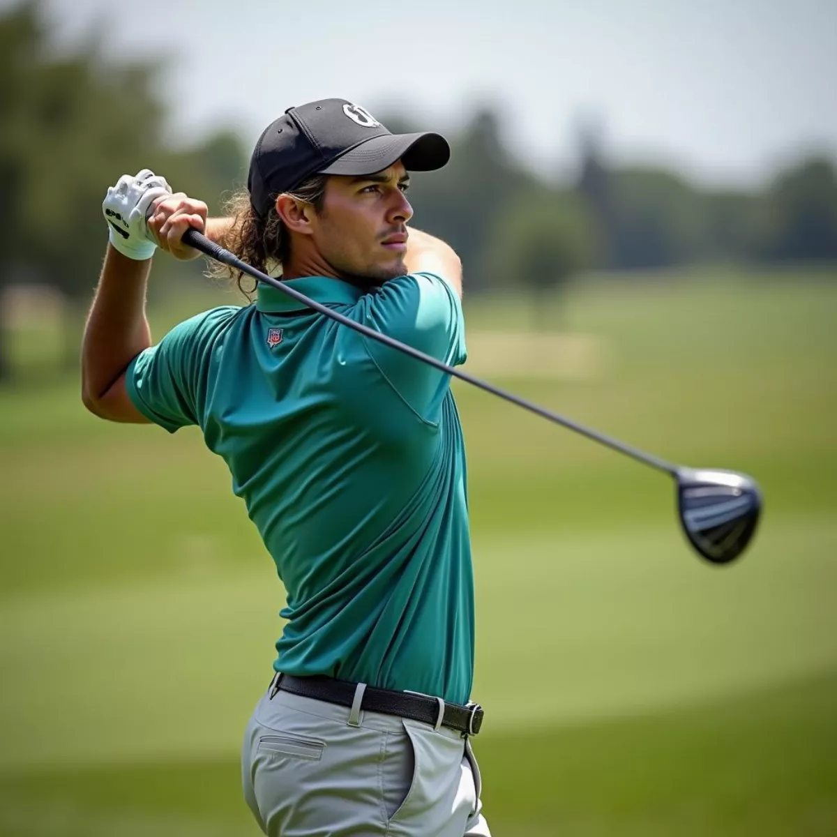 Golfer Practicing Swing At Driving Range