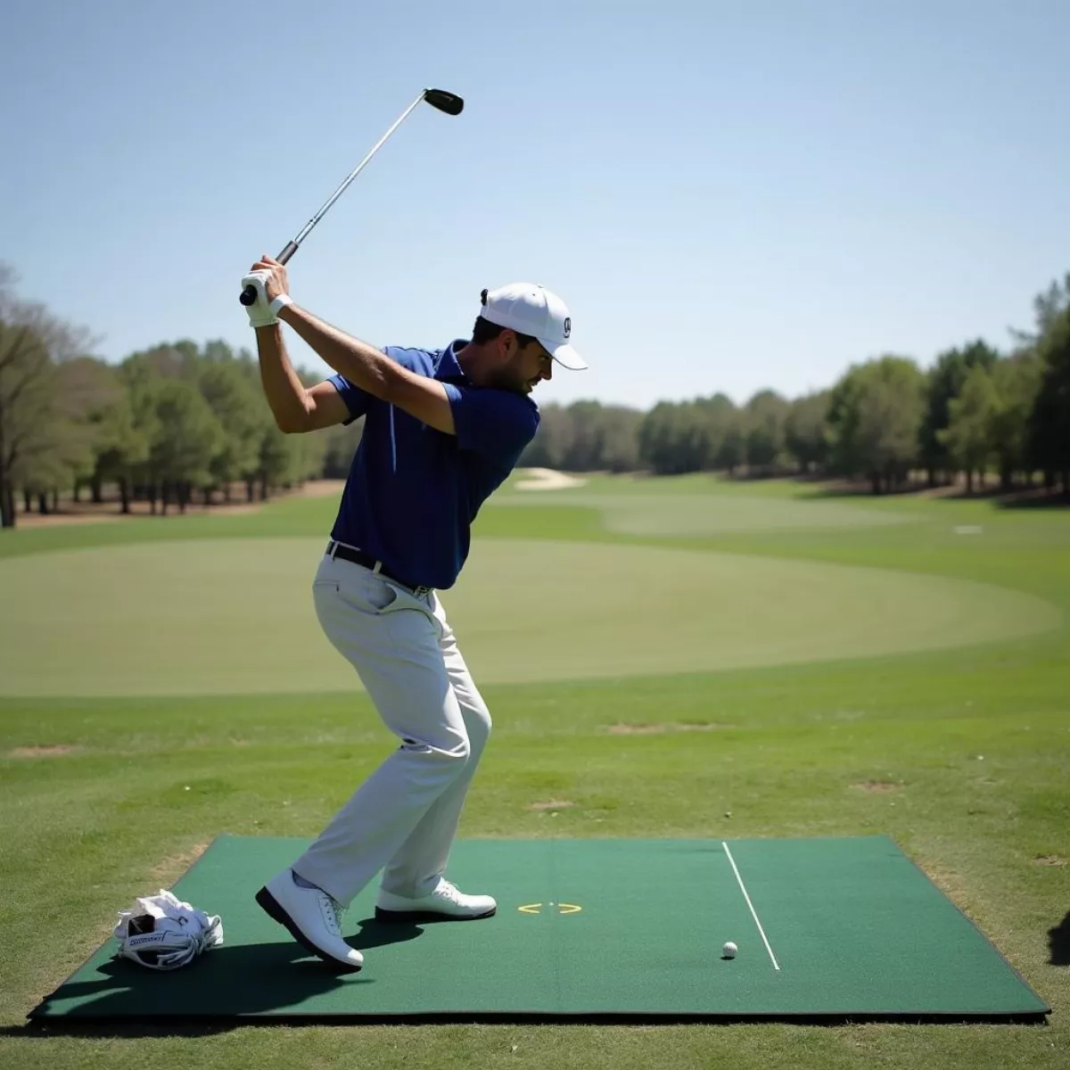 Golfer Practicing Swing At Driving Range