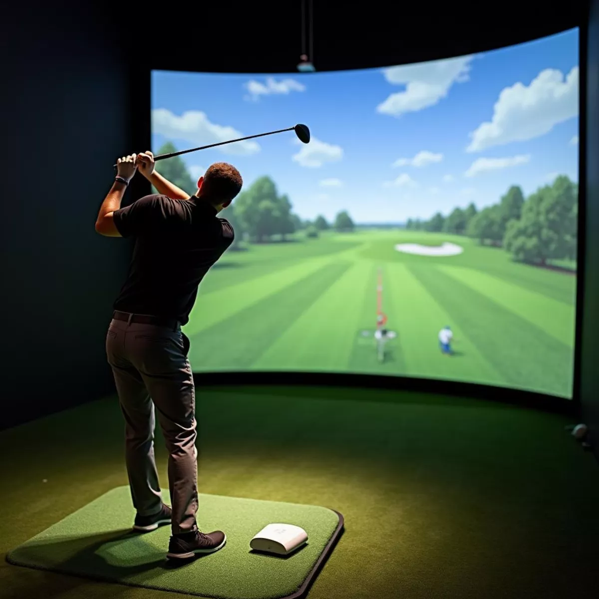 Golfer Practicing Swing Indoors