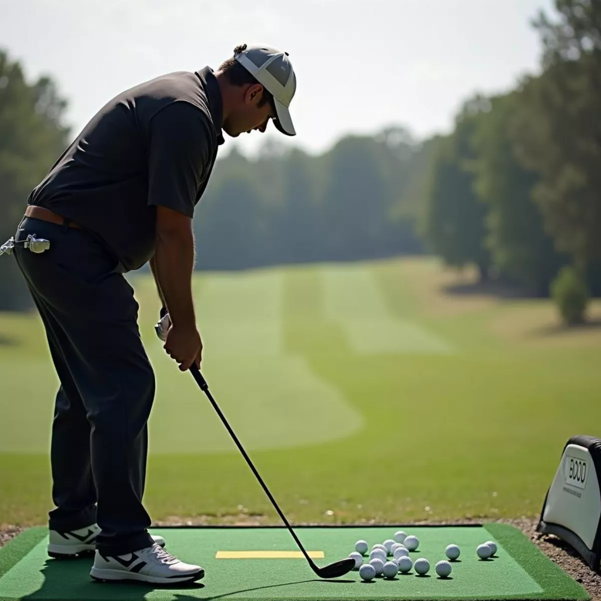 Golfer Practicing Swing On Driving Range