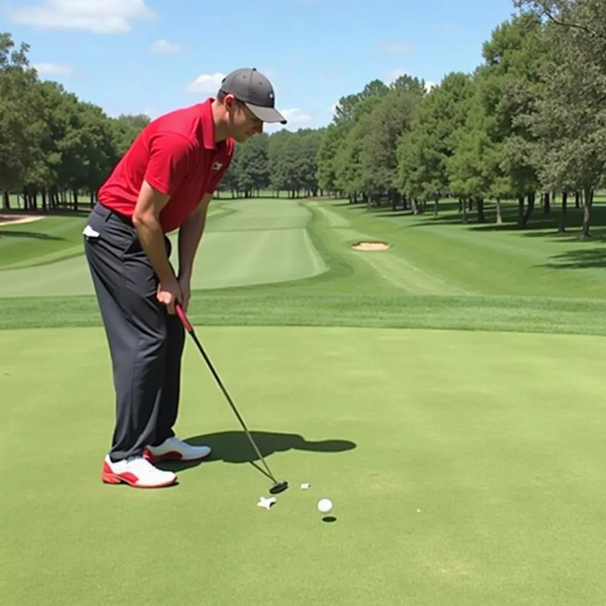 Golfer Practicing Tee Drill For Tight Lie