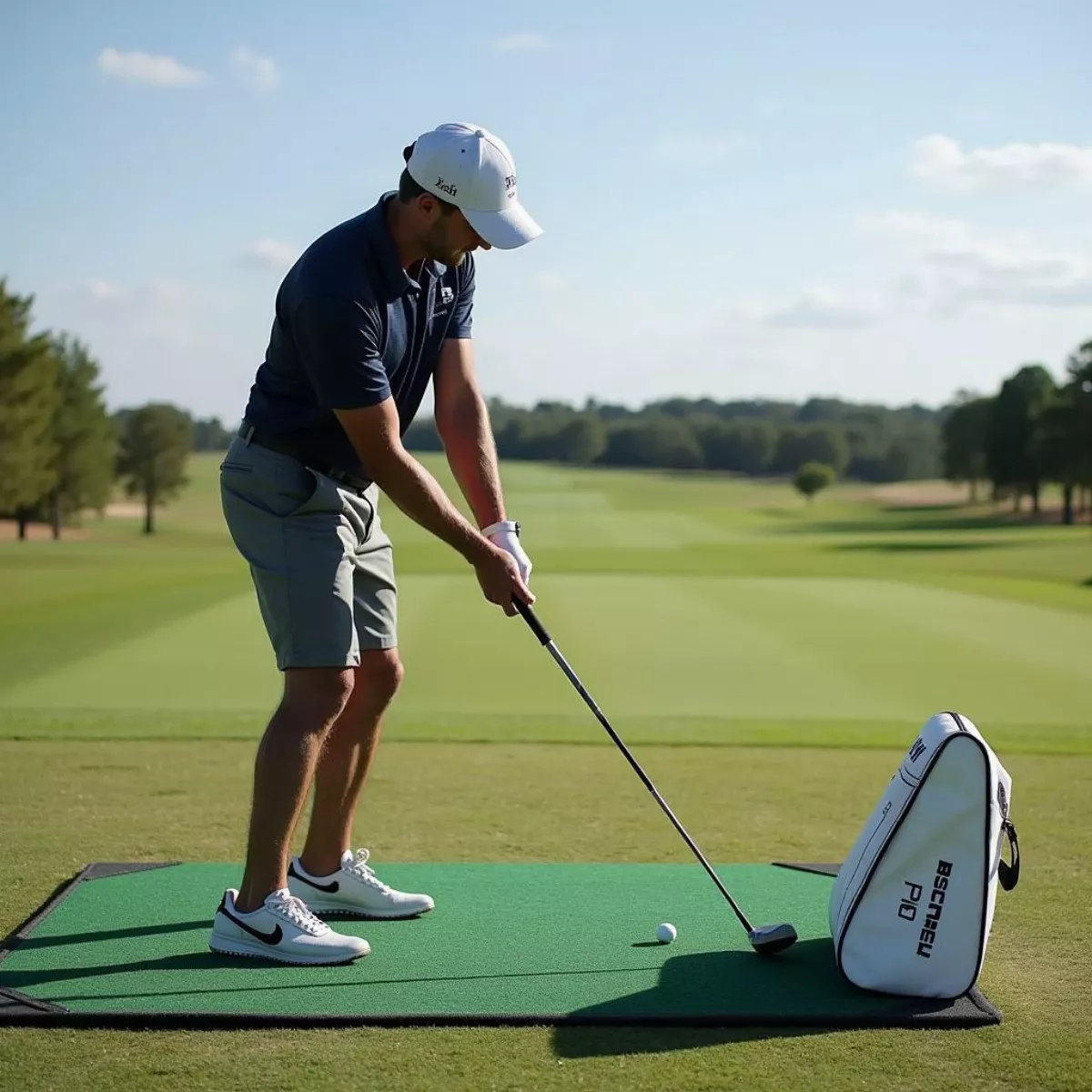 Golfer Practicing Wedge Shots On Driving Range