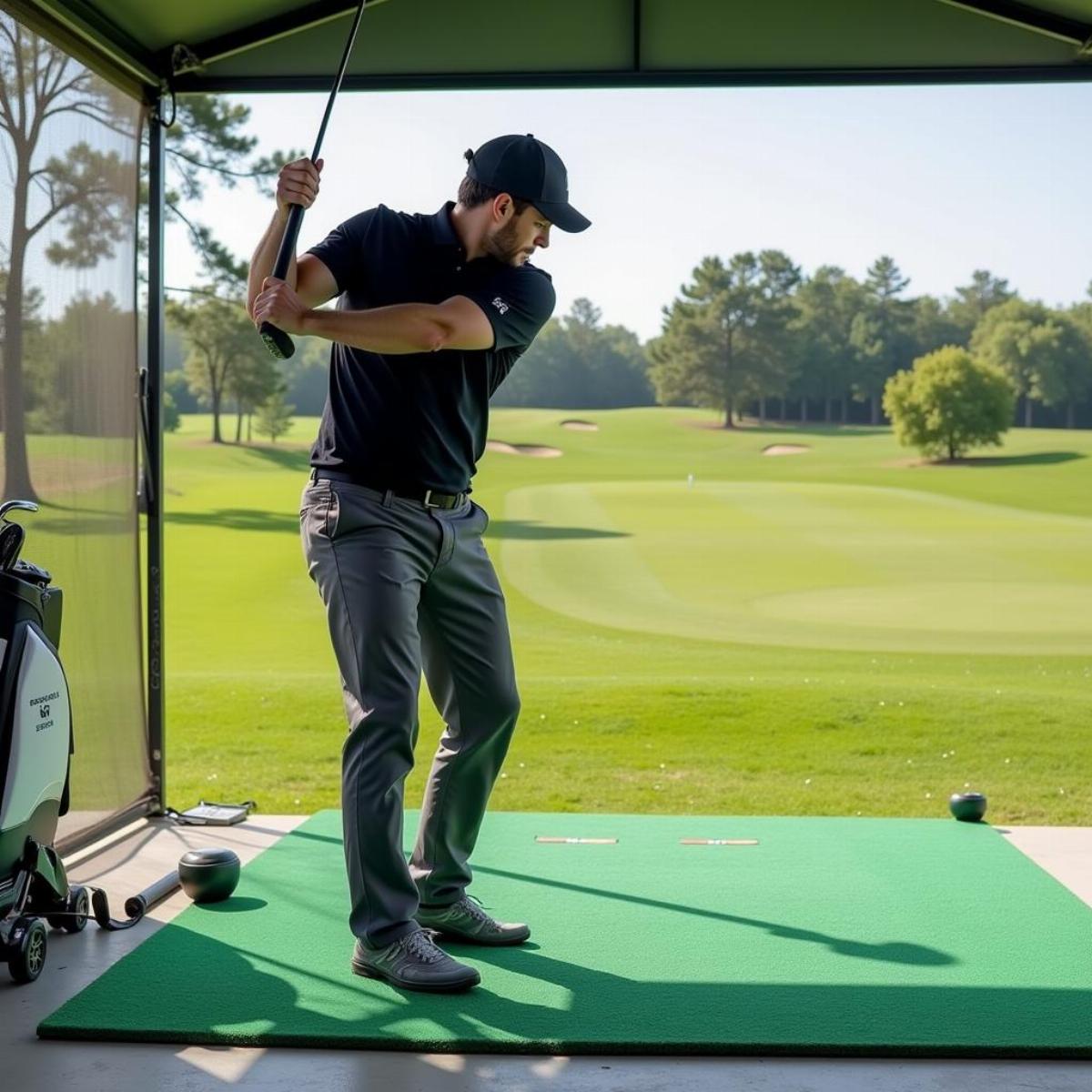 Golfer Practicing with Weighted Clubs for Swing Speed Improvement