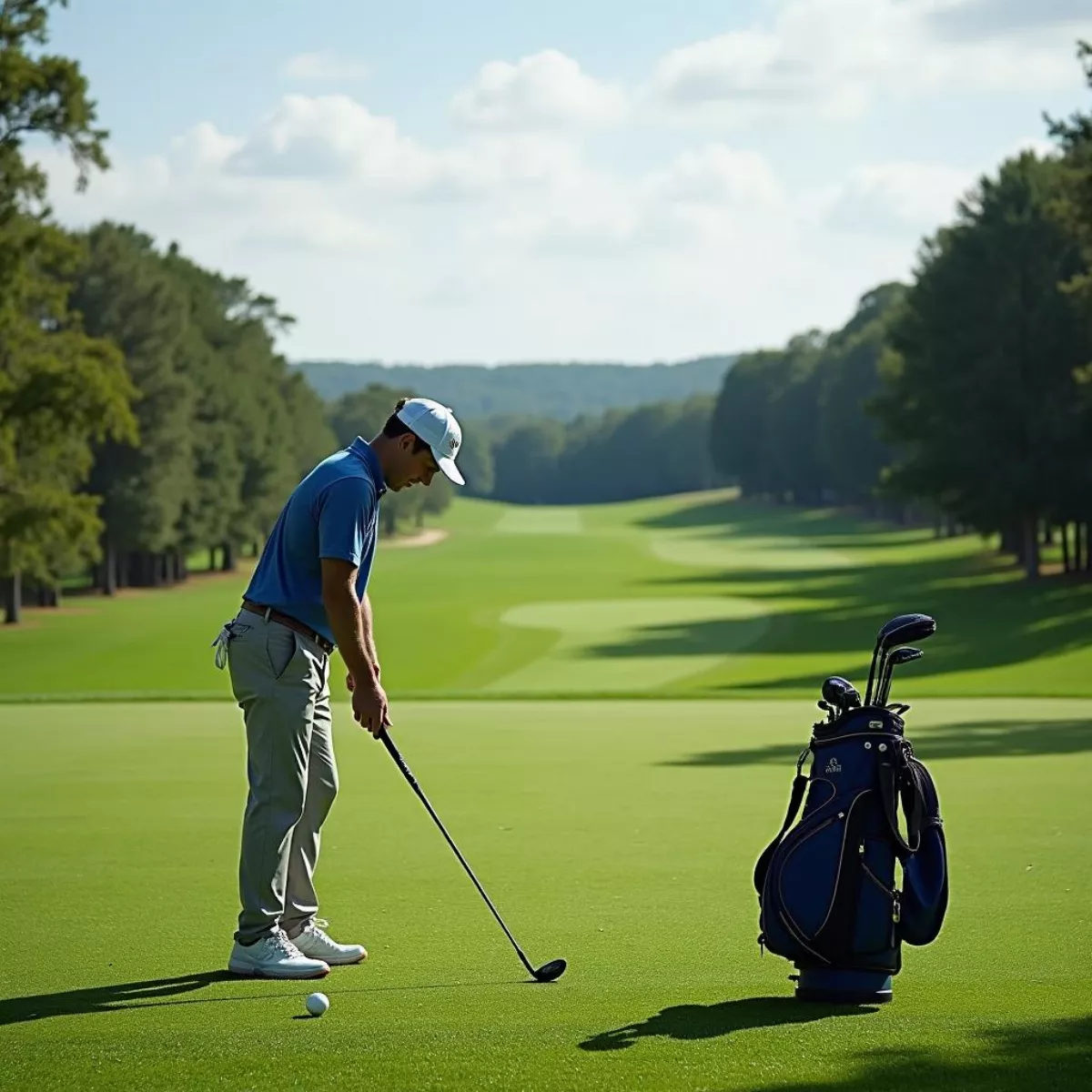 Golfer On The Course Preparing To Take A Shot