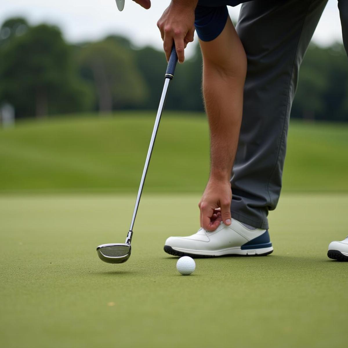 Golfer Lining Up A Putt On The Green