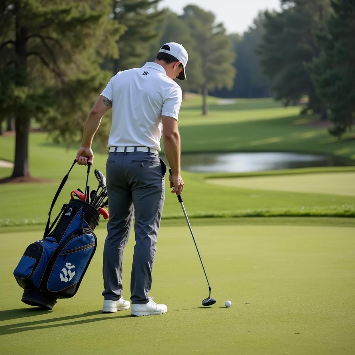 Golfer Preparing for a Shot on a 9-Hole Course