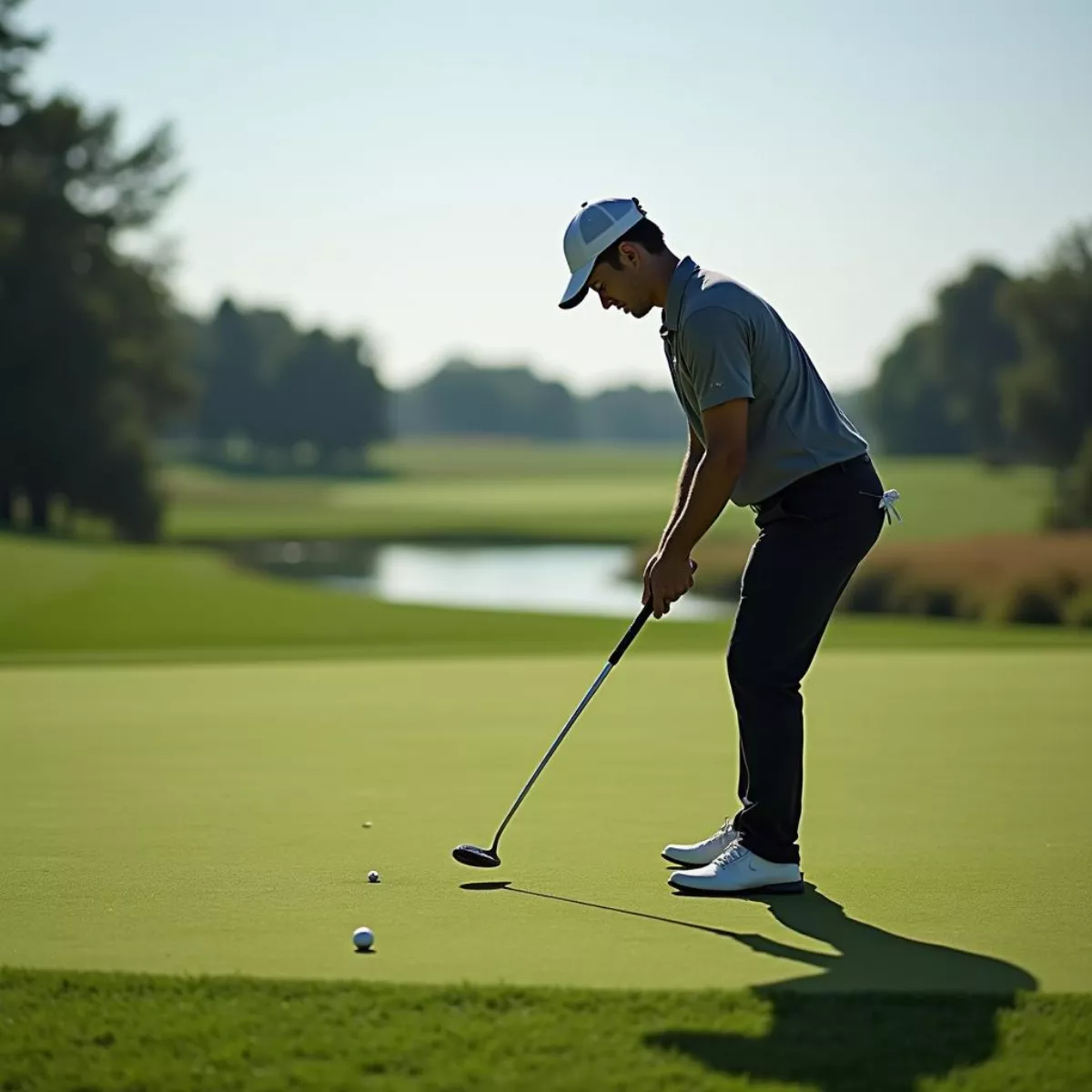 Golfer Putting On The Green