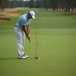 Golfer putting on the green