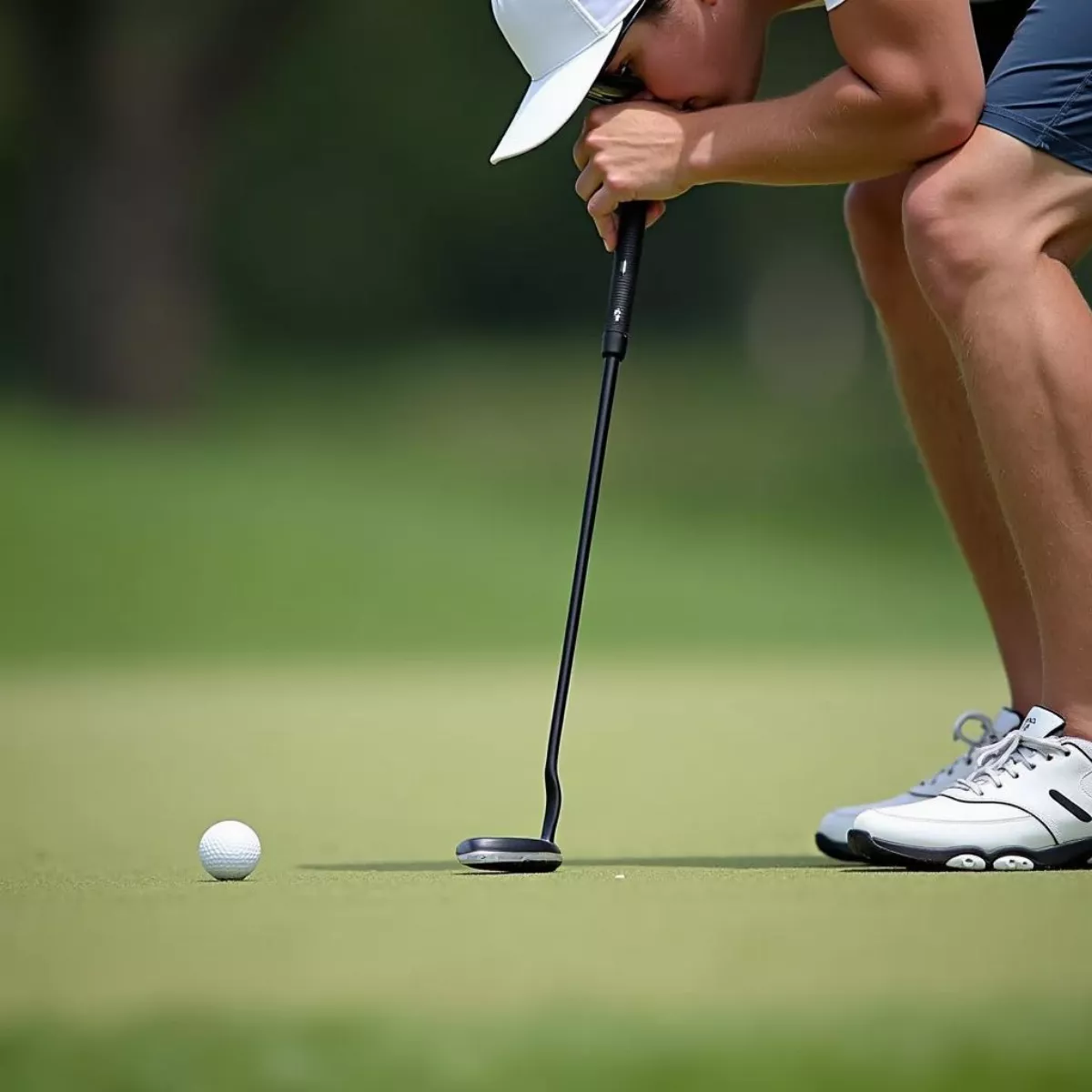 Golfer Lining Up A Putt