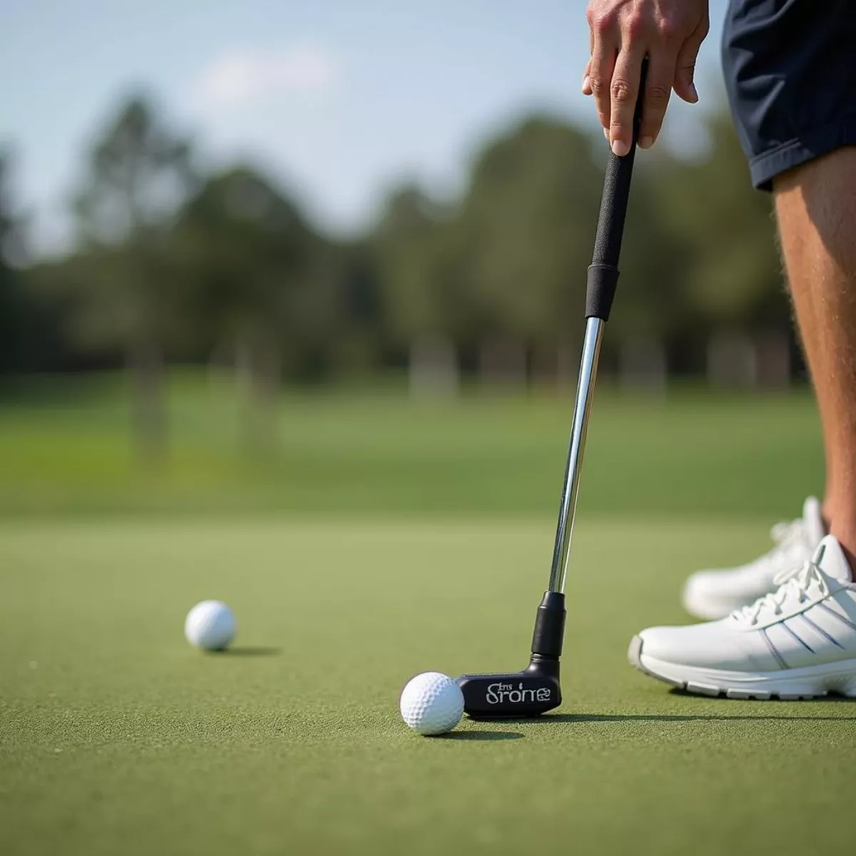 Golfer Putting With Long Grip