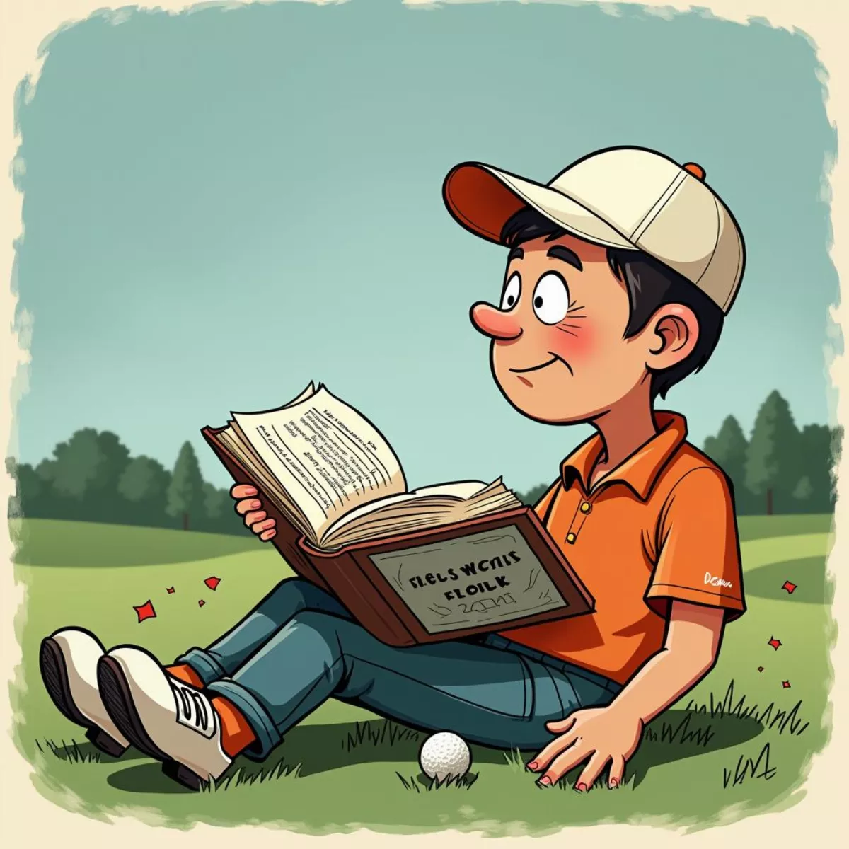 Golfer Reading Golf Humor Book