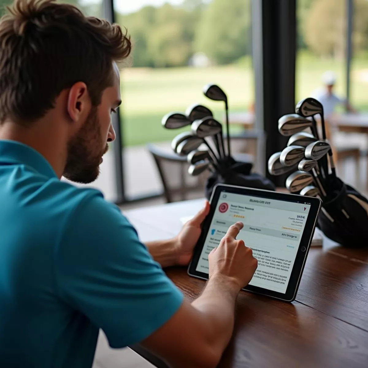 Golfer Reading Reviews On Tablet