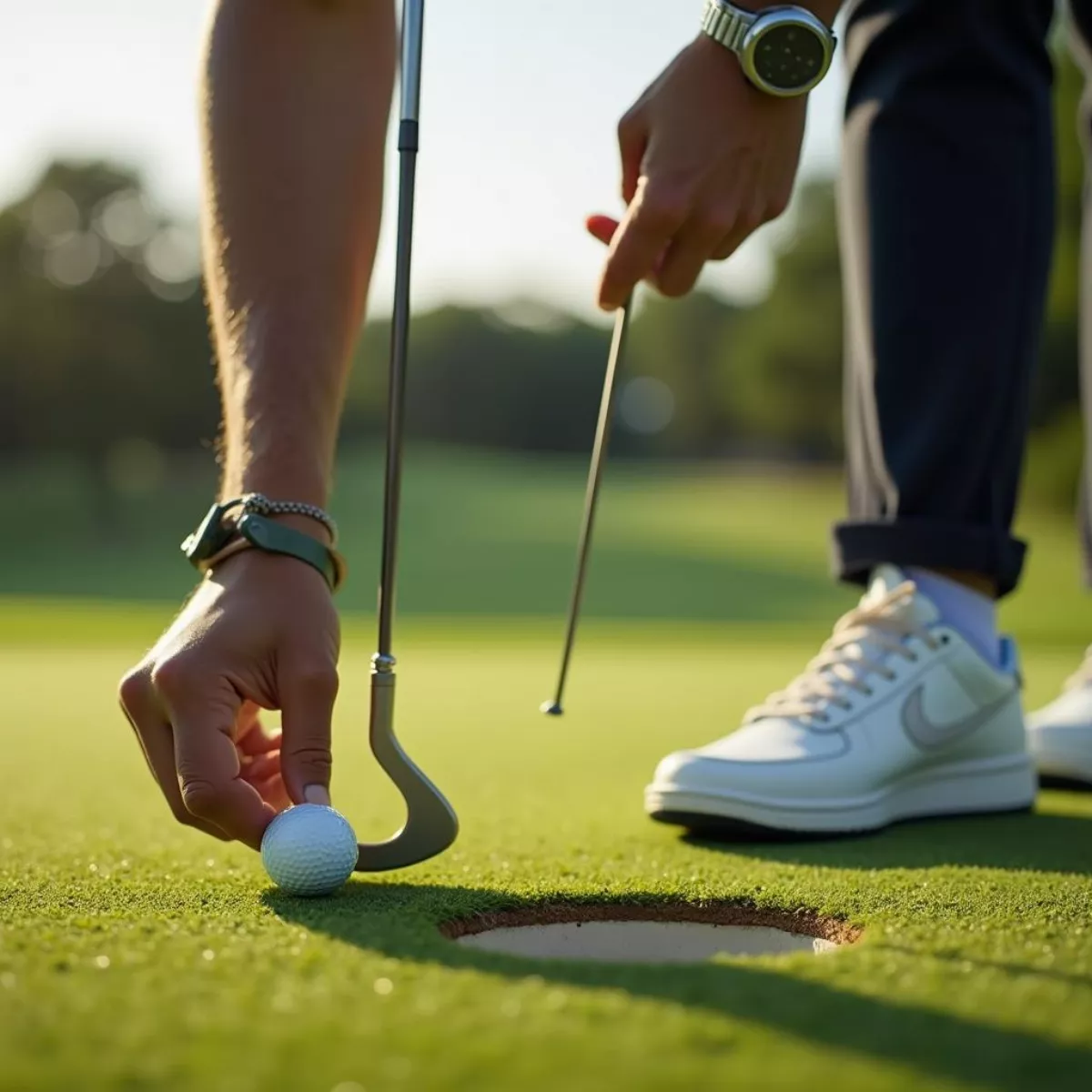 Golfer Repairing Divot On Green