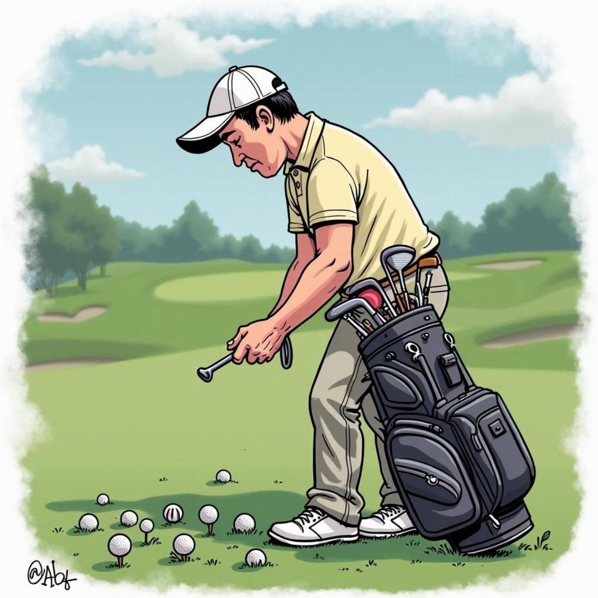 Golfer Choosing Tee From Bag